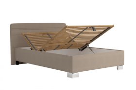 Jednolůžko Sendy v rozměru 140x200 cm, v potahu Milano 9110, ukázka polohování hlavy a úložného prostoru 