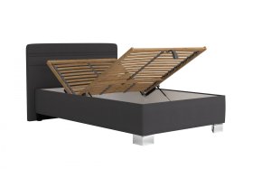 Jednolůžko Sendy v rozměru 120x200 cm, v potahu Milano 9000, ukázka polohování hlavy a úložného prostoru