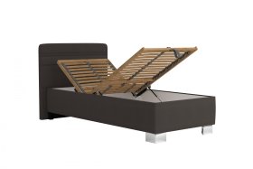 Jednolůžko Sendy v rozměru 90x200 cm, v potahu Salina 4004, ukázka polohování hlavy a úložného prostoru