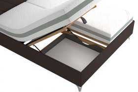 Dvoulůžko Tamara v rozměru 180x200 cm, v potahu Gordon 28 Grizzly, ukázka polohování, ukázka úložného prostoru 