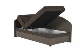 Válenda Turi v rozměru 90x200 cm, v potahu Largo 13 a Arte 5 Stone, ukázka polohování hlavy a úložného prostoru, levý roh