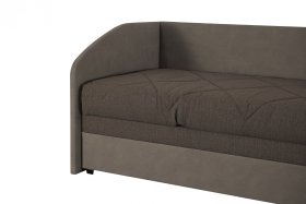 Válenda Turi v rozměru 90x200 cm, v potahu Largo 13 a Arte 5 Stone, levý roh, detail čela 