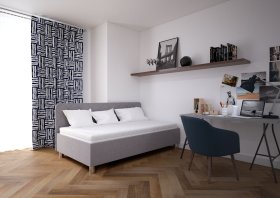 Jednolůžko Fiona v rozměru 110x200 cm, v potahu Malmö New 83, boční čelo, interiér