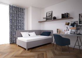 Jednolůžko Fiona v rozměru 110x200 cm, v potahu Malmö New 83, hlavové + boční čelo (pravý roh), interiér