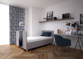 Jednolůžko Fiona v rozměru 110x200 cm, v potahu Malmö New 83, hlavové + nožní čelo, interiér