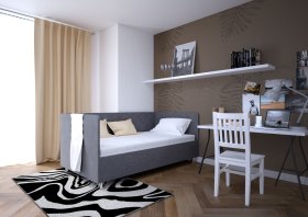 Jednolůžko Fiona v rozměru 110x200 cm, v potahu Malmö New 95, hlavové + boční + nožní čelo, interiér