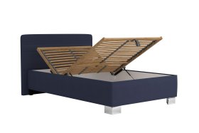 Jednolůžko Sendy v rozměru 120x200 cm, v potahu Milano 3920 Nav, ukázka polohování hlavy a úložného prostoru