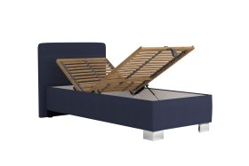 Jednolůžko Sendy v rozměru 90x200 cm, v potahu Milano 3920 Nav, ukázka polohování hlavy a úložného prostoru