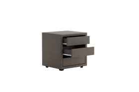 Noční stolek bezúchytkový v potahu Loft Coffee, otevřené šuplíky