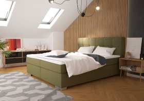 Boxspring Potenza v rozměru 180x200 cm, v potahu Prima 10 Olive, interiér 
