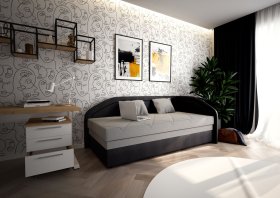 Válenda Rodrigo do pravého rohu v rozměru 90x200 cm, v potahu Enjoy 23 Ash / Loft Black, interiér