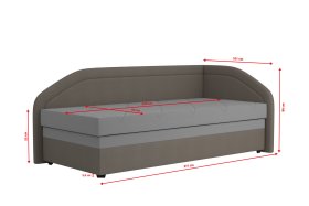 Válenda Rodrigo do pravého rohu v rozměru 90x200 cm, v potahu Enjoy 23 Ash / Loft Coffee, rozměry