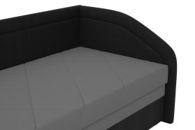 Válenda Rodrigo do pravého rohu v rozměru 90x200 cm, v potahu Enjoy 23 Ash / Loft Black, detail čela