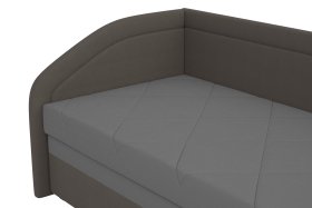 Válenda Rodrigo do levého rohu v rozměru 90x200 cm, v potahu Enjoy 23 Ash / Loft Coffee, detail čela