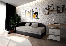 Válenda Rodrigo do levého rohu v rozměru 90x200 cm, v potahu Enjoy 23 Ash / Loft Black, interiér