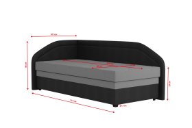 Válenda Rodrigo do levého rohu v rozměru 90x200 cm, v potahu Enjoy 23 Ash / Loft Black, rozměry
