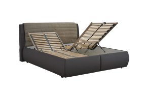 Dvoulůžko Durango v rozměru 180x200 cm, v potahu Loft Coffee a Enjoy 2 Camel, ukázka polohování roštu 