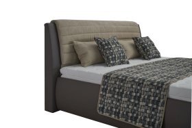 Dvoulůžko Durango v rozměru 180x200 cm, v potahu Loft Coffee a Enjoy 2 Camel, detail čela 