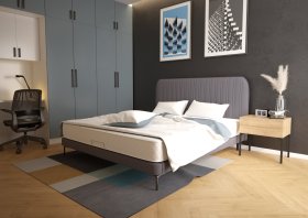 Dvoulůžko Sanela v rozměru 180x200 cm, v šedočerném potahu, interiér