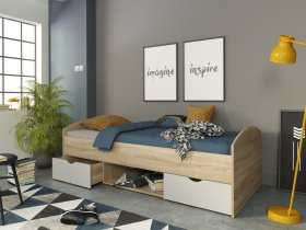 Postel Luvo 90x200 cm, dub sonoma a bílá, interíér