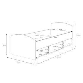 Postel Kul 90x200 cm, dub artisan a bílá, rozměry