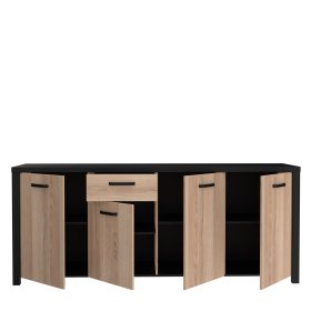 Komoda Blore 210 cm, černá, hnědá, otevřená