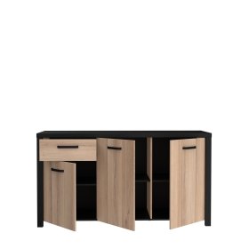 Komoda Blore 160 cm, černá, hnědá, otevřená