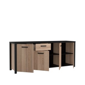 Komoda Blore 210 cm, černá, hnědá, otevřená