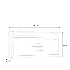 Komoda Kasa 198x94x36 cm, dub sonoma, bílá, rozměry