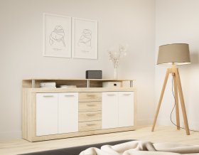 Komoda Kasa 198x94x36 cm, dub sonoma, bílá, interiér