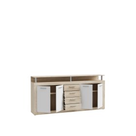 Komoda Kasa 198x94x36 cm, dub sonoma, bílá, otevřená