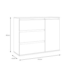 Komoda Koya, bílá, bělený dub, rozměry
