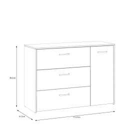 Komoda Kul bílá, dub artisan, rozměry