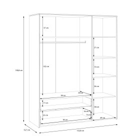 Skříň Kul bílá, dub artisan, rozměry