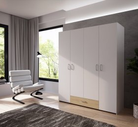 Skříň Ekon, se šuplíkem, výška 190 cm, velká, bílá, dub sonoma, interiér