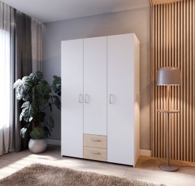 Skříň Ekon, se šuplíky, výška 190 cm, bílá, dub sonoma, interiér