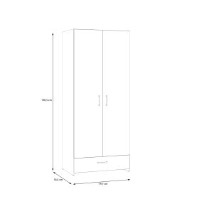 Skříň Ekon, se šuplíkem, výška 190 cm, bílá, dub sonoma, rozměry