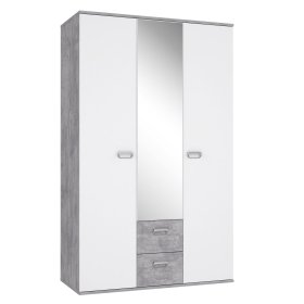 Skříň se zrcadlem a šuplíky Emar, bílá a šedá