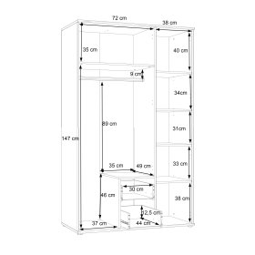 Skříň se zrcadlem a šuplíky Emar, bílá a šedá, rozměry