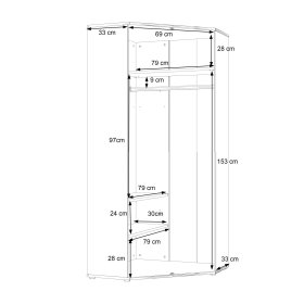 Rohová skříň Emar, bílá a šedá, rozměry