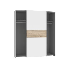 Skříň Lonas s posuvnými dveřmi, bílá a dub sonoma, otevřená