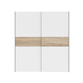 Skříň Lonas s posuvnými dveřmi, bílá a dub sonoma