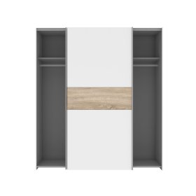 Skříň Lonas s posuvnými dveřmi, bílá a dub sonoma, otevřená