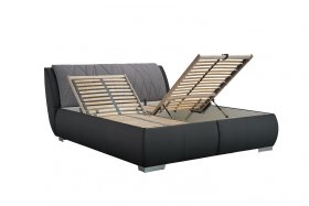 Dvoulůžko Balbi v rozměru 180x200 cm, v potahu Malmö New 90 a Loft Black, ukázka polohování roštu 