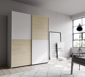 Skříň Salk 150 cm, bílá a dub sonoma, interiér