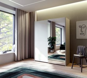 Skříň Salk se zrcadlem 150 cm, bílá, interiér