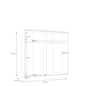 Skříň Salk se zrcadlem 190 cm, bílá, rozměry