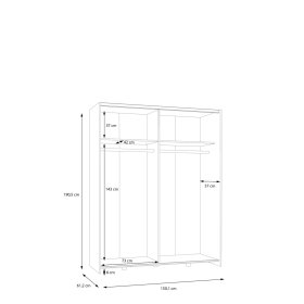 Skříň Salk se zrcadlem 150 cm, bílá, rozměry
