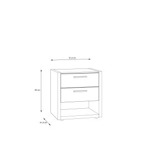 Noční stolek Fred se dvěma šuplíky, bílá a dub, rozměry
