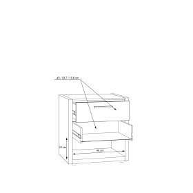 Noční stolek Fred se dvěma šuplíky, bílá a dub, rozměry